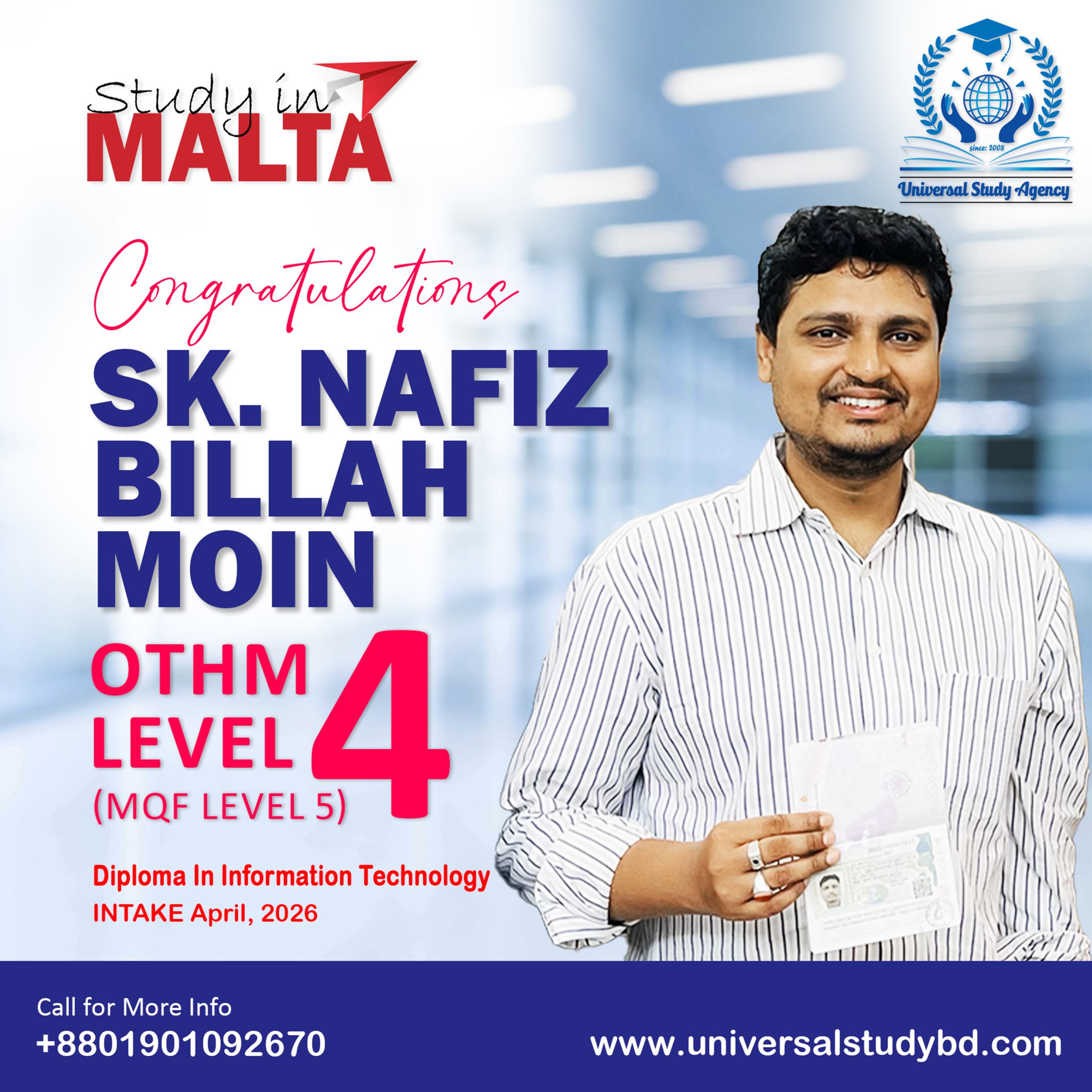 Universal Study Agency Poster 200 SK. Nafiz Billah Moin Congratulations Design