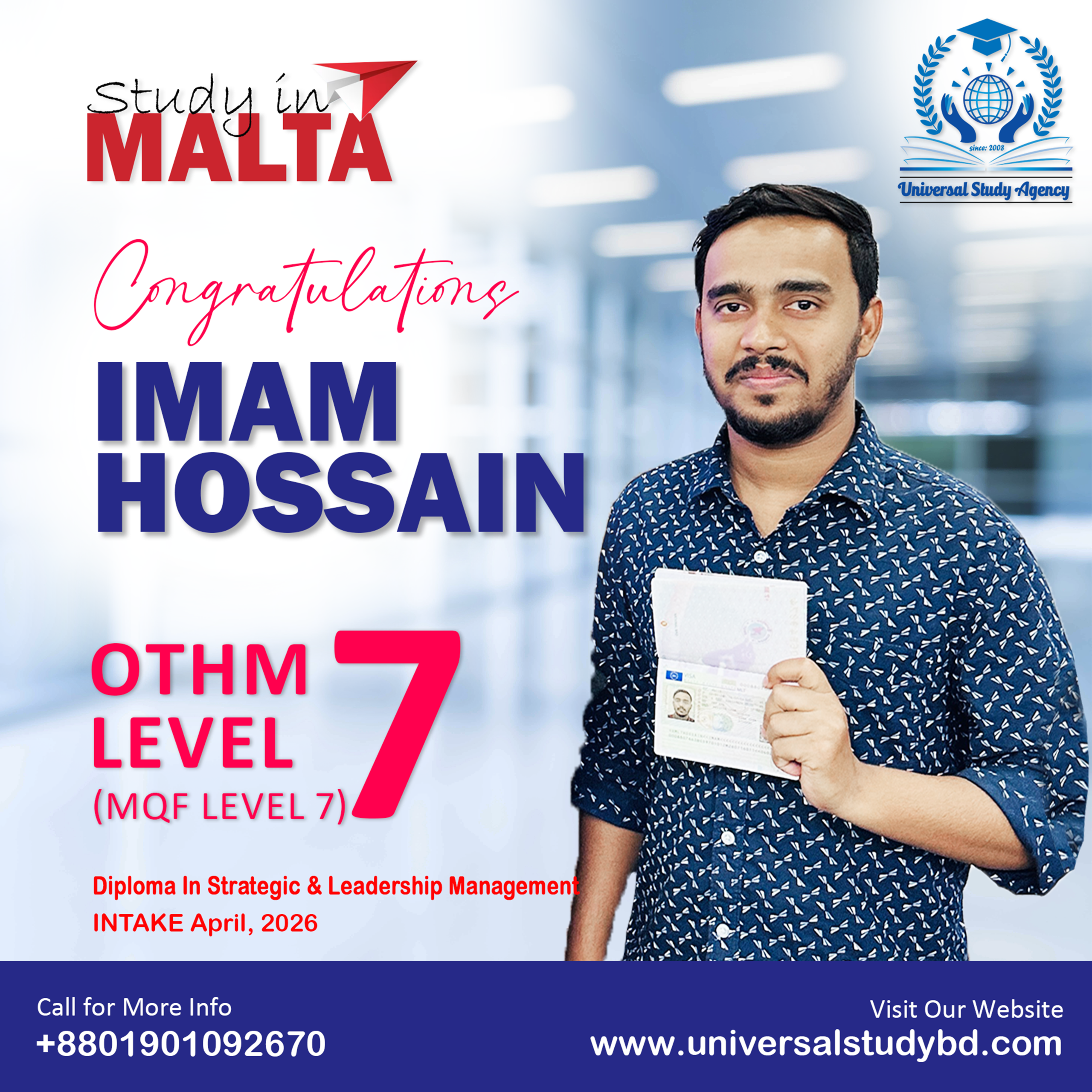 Universal Study Agency Poster 294 Imam Hossain Congratulations Design