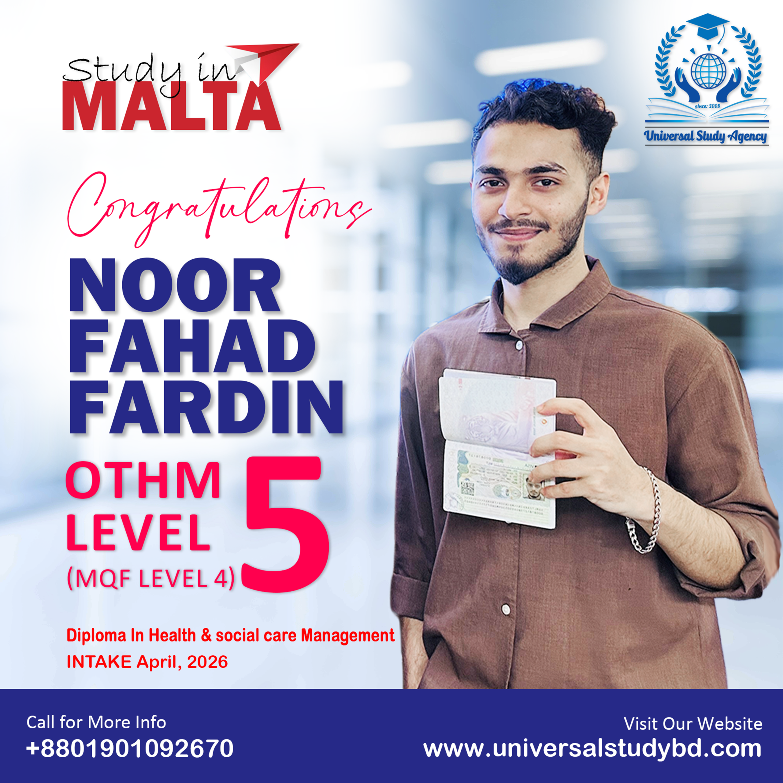 Universal Study Agency Poster 295 Noor Fahad Fardin Congratulations Design