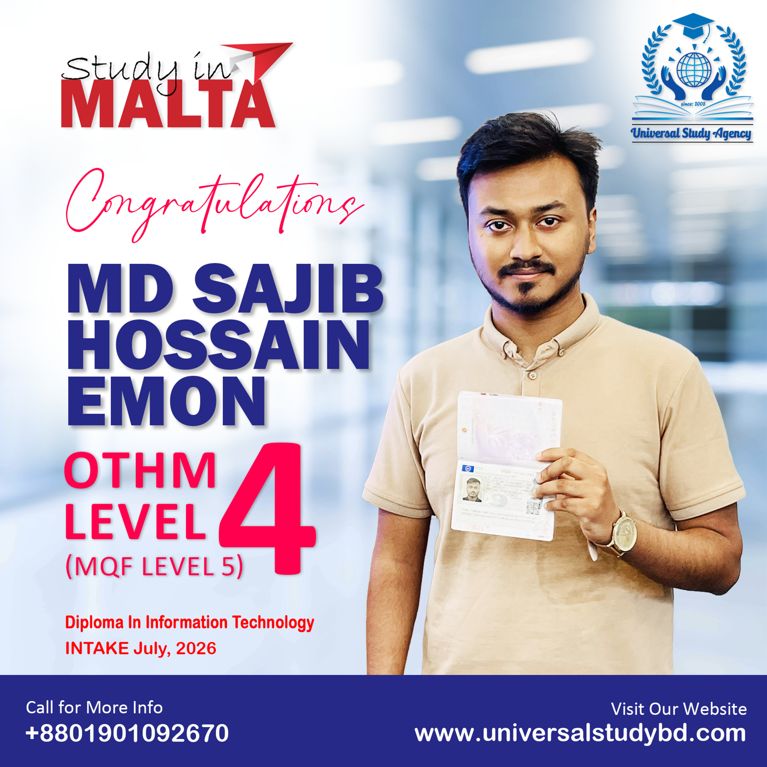 Universal Study Agency Poster 343 Md Sajib Hossain Emon Congratulations Design