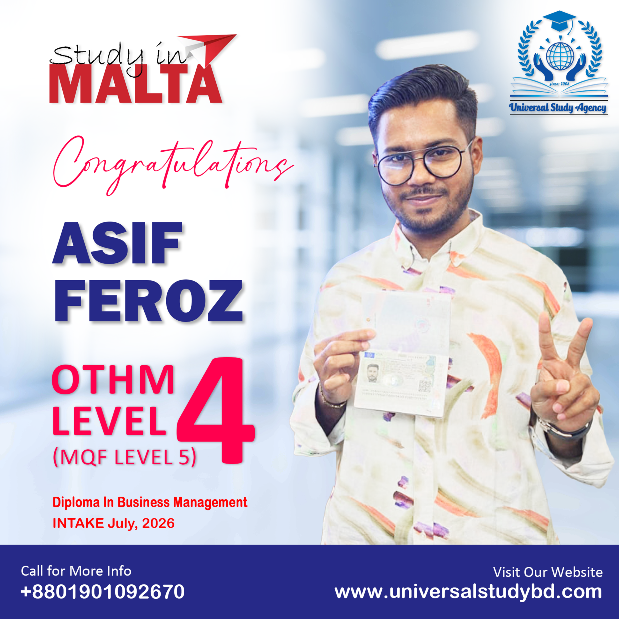 Universal Study Agency Poster 376 Asif Feroz Congratulations Design