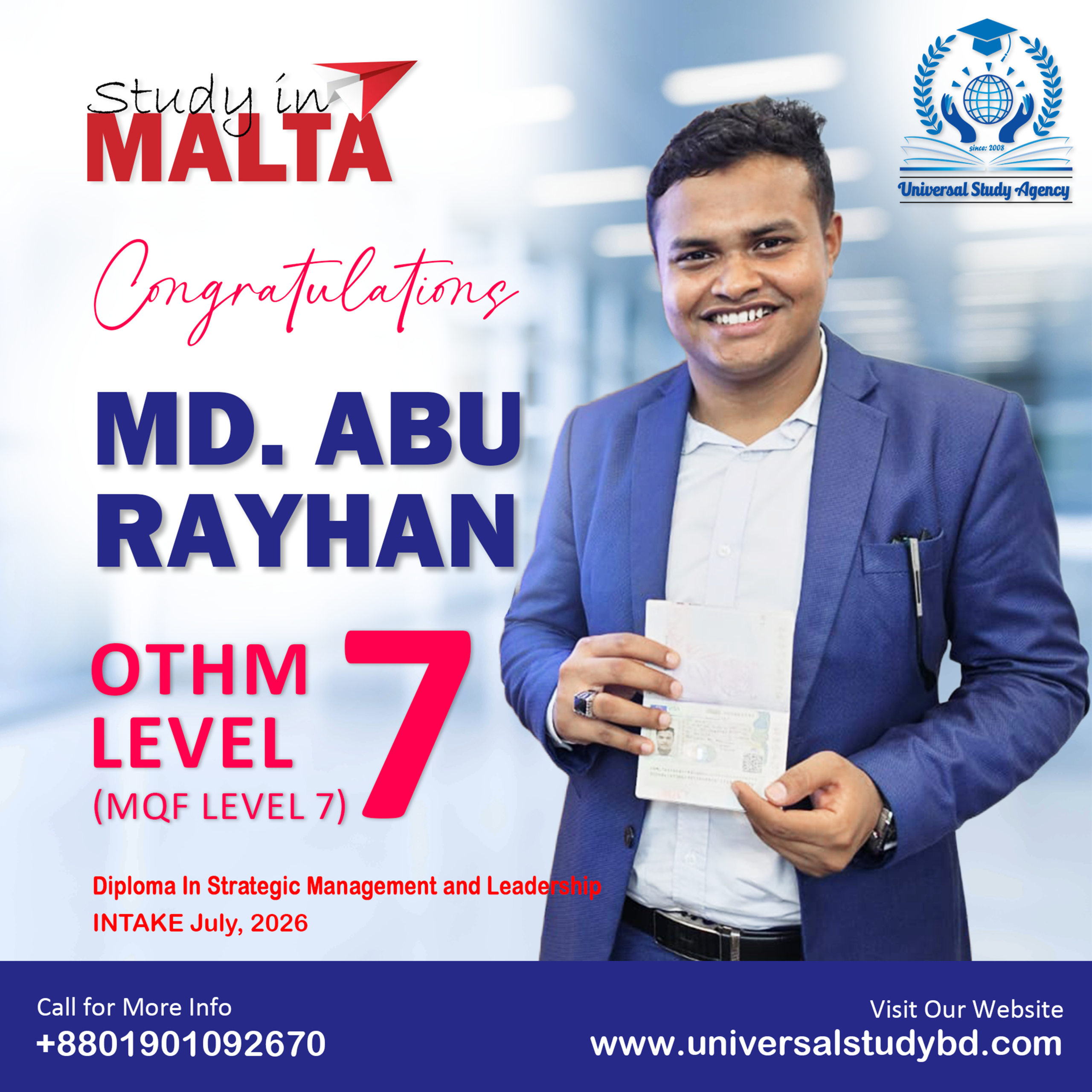 Universal Study Agency Poster 388 Md. Abu Rayhan Congratulations Design