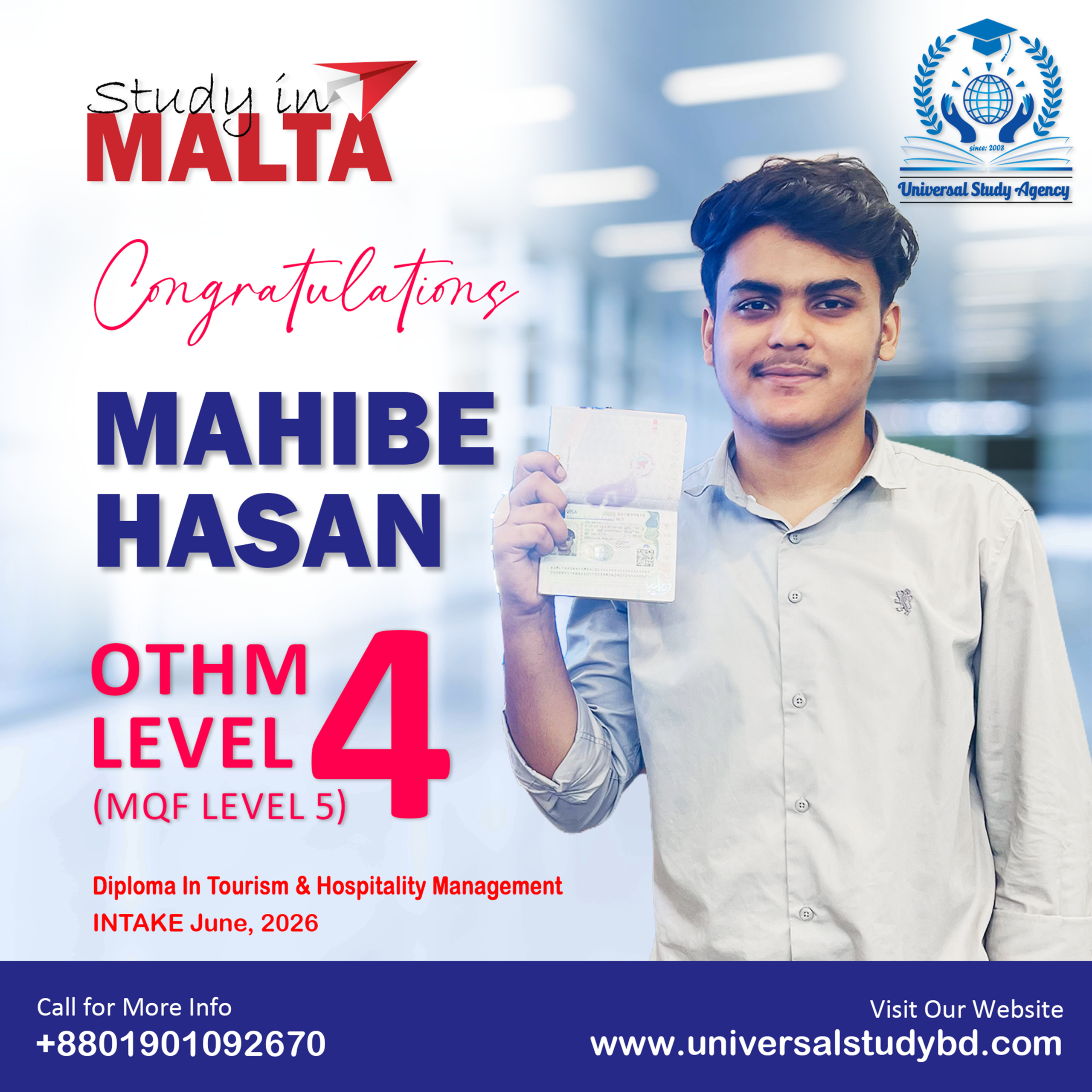 Universal Study Agency Poster 405 Mahibe Hasan Congratulations Design