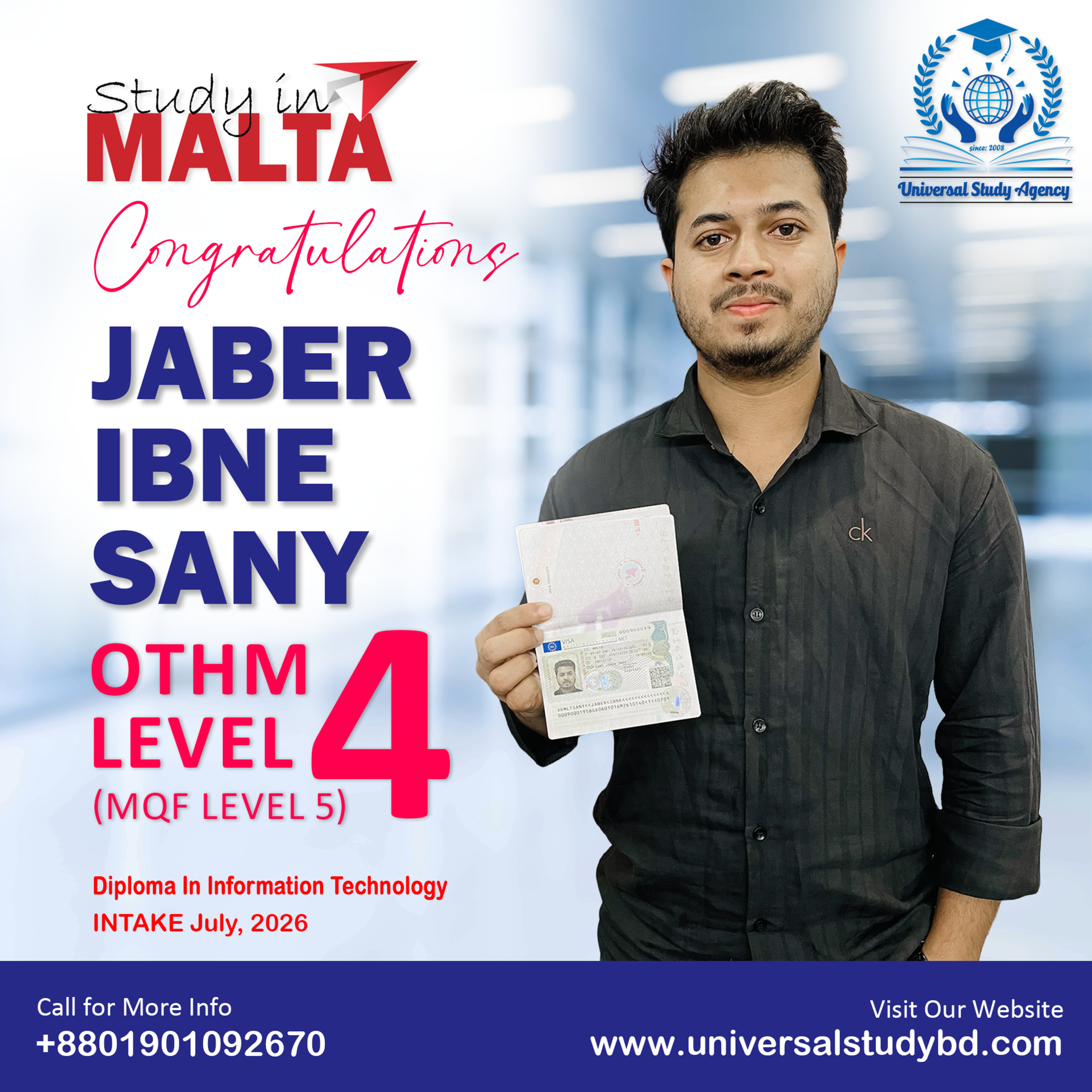 Universal Study Agency Poster 406 Jaber Ibne Sany Congratulations Design